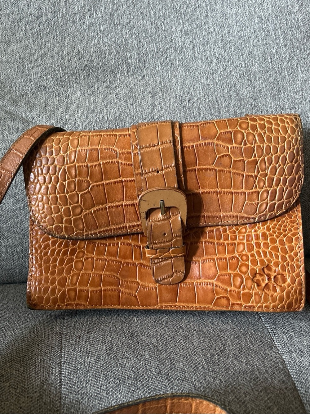 Patricia Nash Tauriana Cognac Croco Leather Crossbody Organizer Purse